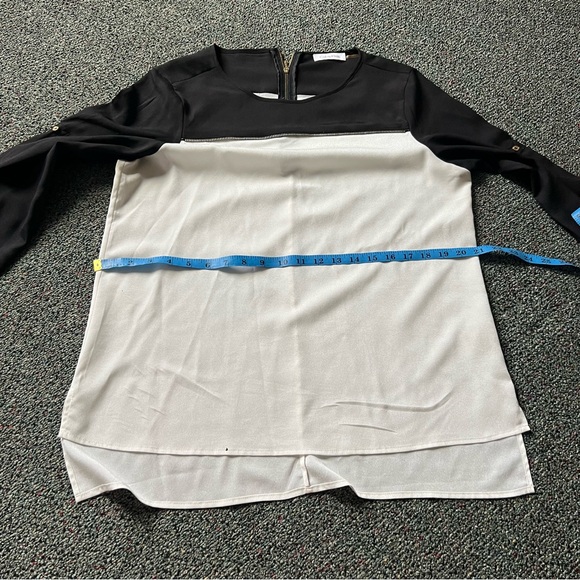 CALVIN KLEIN Black & White Colorblock Business Casual 3/4 Long Adjustable Sleeve - Picture 14 of 16